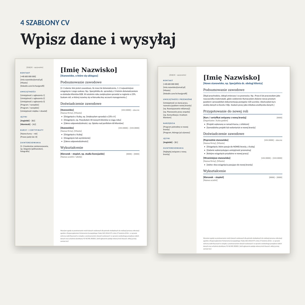 4 szablony CV i 4 listy motywacyjne
